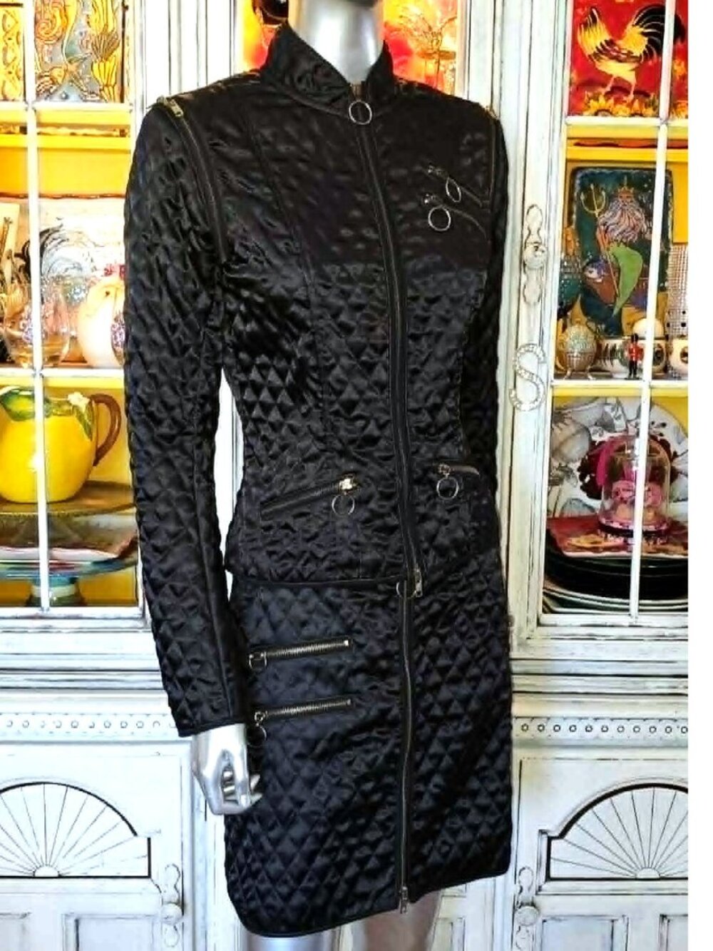 Vintage Betsey Johnson New York 90s Quilted Motorcycle Jacket / Vest Coat Skirt - Picture 3 of 16